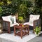 Costway 3PCS Patio Wicker Furniture Set Solid Wood Frame Cushion Sofa w/ Square Table Shelf